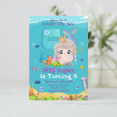 Meerjungfrau am 5. Geburtstag Einladung (Stehend Vorderseite)