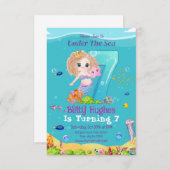 Meerjungfrau am 7. Geburtstag Einladung (Vorne/Hinten)