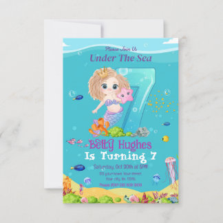 Meerjungfrau am 7. Geburtstag Einladung