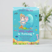 Meerjungfrau am 9. Geburtstag Einladung (Stehend Vorderseite)