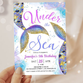 Meerjungfrau am 9. Geburtstag Girl Pink unter dem  Einladung