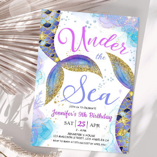 Meerjungfrau am 9. Geburtstag Girl Pink unter dem  Einladung