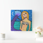 Meerjungfrau am Abstrakten Kunstplatz des Mondlich Quadratische Wanduhr (Zuhause)