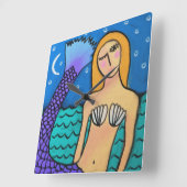 Meerjungfrau am Abstrakten Kunstplatz des Mondlich Quadratische Wanduhr (Winkel)