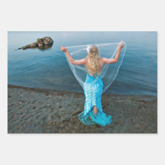 Meerjungfrau am Blauen Ätherischen Geschenkpapier Set (Vorderseite)