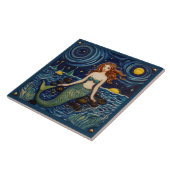 Meerjungfrau am Nachtmeer Märchenblauer Fliese (Seite)