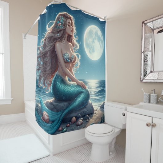 Meerjungfrau am Strand in der Nacht Duschvorhang (Beispiel)
