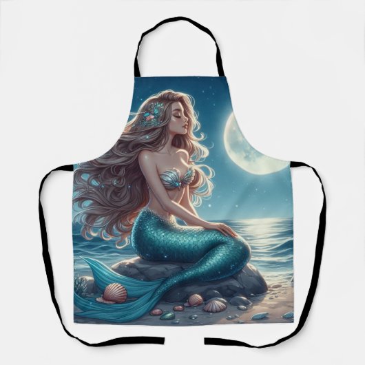 Meerjungfrau am Strand in der Nacht Schürze (Vorderseite)