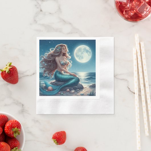 Meerjungfrau am Strand in der Nacht Serviette (Beispiel)