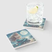 Meerjungfrau am Strand in der Nacht Steinuntersetzer (Seitenansicht)