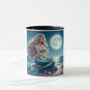 Meerjungfrau am Strand in der Nacht Tasse