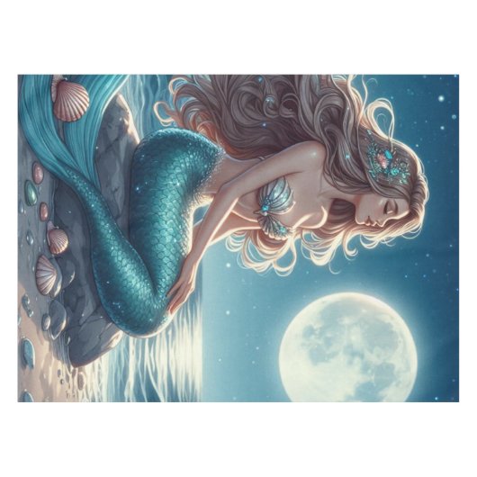 Meerjungfrau am Strand in der Nacht Tischdecke (Vorderseite (Horizontal))