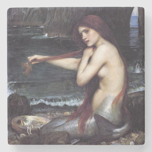 Meerjungfrau am Strand Steinuntersetzer (Vorderseite)