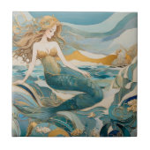 Meerjungfrau am türkisfarbenen Meer Fliese (Vorderseite)