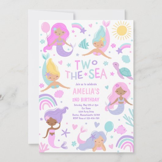 Meerjungfrau am zweiten Geburtstag Einladung (Vorderseite)