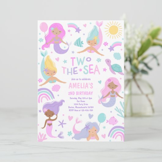 Meerjungfrau am zweiten Geburtstag Einladung (Stehend Vorderseite)