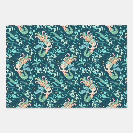 Meerjungfrau Ananas Umhüllungspapier Set 3 Geschenkpapier Set (Vorderseite)