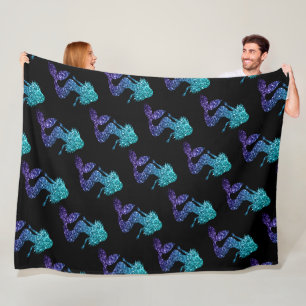 Meerjungfrau aqua blau ombre Glitzer Muster schwar Fleecedecke