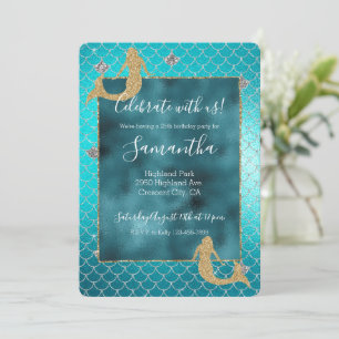 Meerjungfrau Aqua Türkis Gold Silber Glanz Glitter Einladung