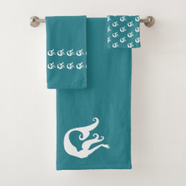 Meerjungfrau aquamarin blau und weiß badhandtuch set
