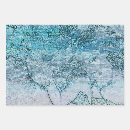 Meerjungfrau Aquamarine Wellen des grünen Ozeans D Geschenkpapier Set (Vorderseite)