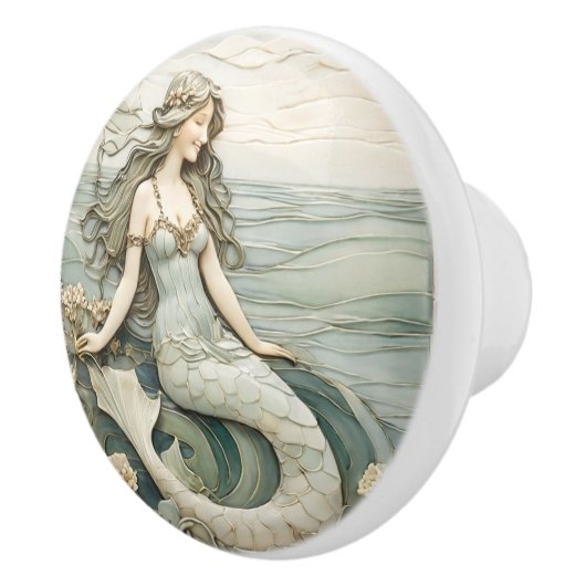 Meerjungfrau Art Nouveau Imitats Relief Minze R Oz Keramikknauf (Rechts)