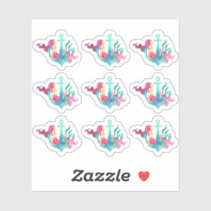 Meerjungfrau auf Anchor Nautical Water Beach Girl Aufkleber