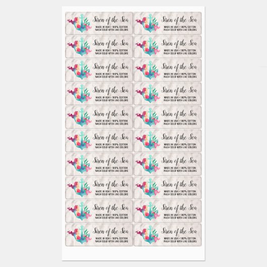 Meerjungfrau auf Anchor Wasserfarbe Sandy Strand Etiketten (Blatt)