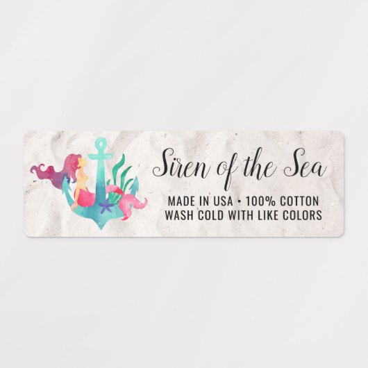 Meerjungfrau auf Anchor Wasserfarbe Sandy Strand Etiketten (Design 1)