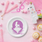 Meerjungfrau auf einem Felsen - rosa Glitzer Pappteller (Party)