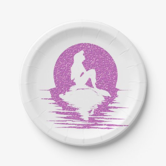 Meerjungfrau auf einem Felsen - rosa Glitzer Pappteller (Vorderseite)