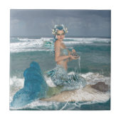 Meerjungfrau auf Felsen Fliese (Vorderseite)