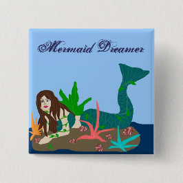 Meerjungfrau auf Felsen, Meerjungfrau-Träumerknopf Button