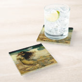 Meerjungfrau auf goldenen Sandstränden Glasuntersetzer (Schrägansicht)