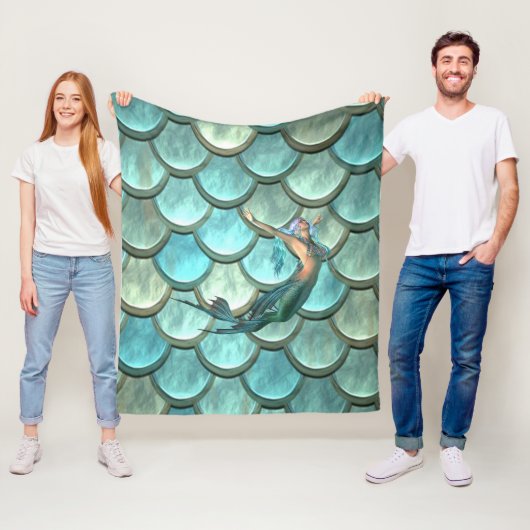 Meerjungfrau auf Meerjungfrau-Schwanz-Skala Fleecedecke (Beispiel)