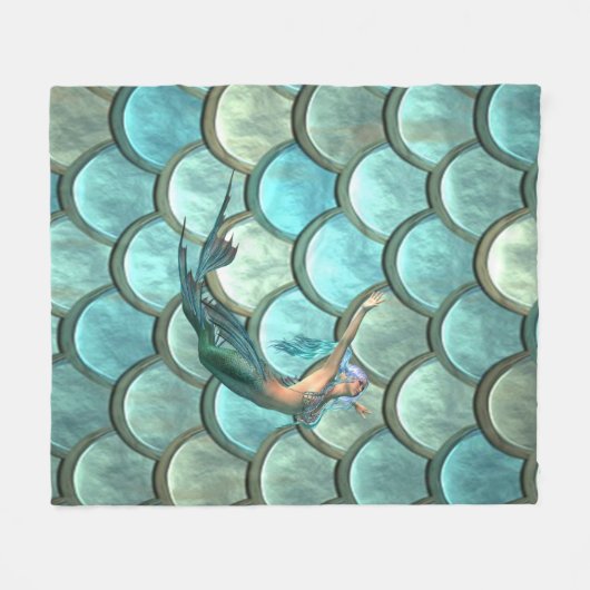 Meerjungfrau auf Meerjungfrau-Schwanz-Skala Fleecedecke (Vorderseite (Horizontal))