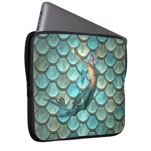 Meerjungfrau auf Meerjungfrau-Schwanz-Skala Laptopschutzhülle (Vorne Rechts)