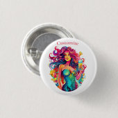 Meerjungfrau auf Regenbogenhaar mit Cocktail Button (Vorne & Hinten)