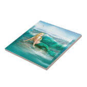 Meerjungfrau auf Ufer mit Aqua-Wellen und Seemöwen Fliese (Seite)