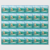 Meerjungfrau auf Ufer mit Aqua-Wellen und Seemöwen Geschenkpapier (Flach)