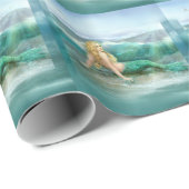 Meerjungfrau auf Ufer mit Aqua-Wellen und Seemöwen Geschenkpapier (Rolleneckpunkt)