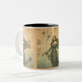 Meerjungfrau auf Vintager Karte: Schöne Fantasie Zweifarbige Tasse (Vorderseite Links)