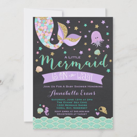 Meerjungfrau-Baby-Duschen-Einladungs-aquamarines Einladung (Vorderseite)