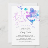 Meerjungfrau Baby Mädchen Shower Wasserfarbe Einfa Einladung (Vorderseite)