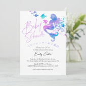 Meerjungfrau Baby Mädchen Shower Wasserfarbe Einfa Einladung (Stehend Vorderseite)