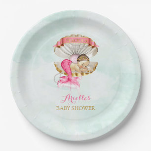 Meerjungfrau-Baby-Muschel-Tiara Perlen Rosa Gold Pappteller