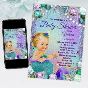 Meerjungfrau Baby Shower Jewel Blond Einladung