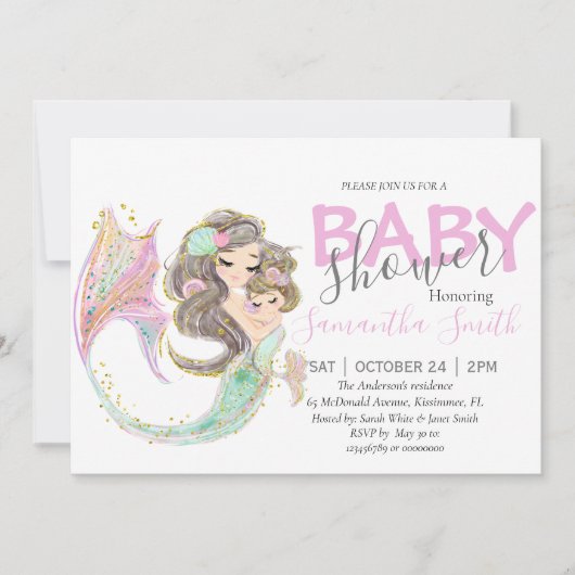 Meerjungfrau-Babydusche Ankündigung (Vorderseite)