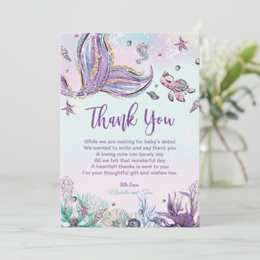 Meerjungfrau-Babydusche Dankeskarte (Stehend Vorderseite)