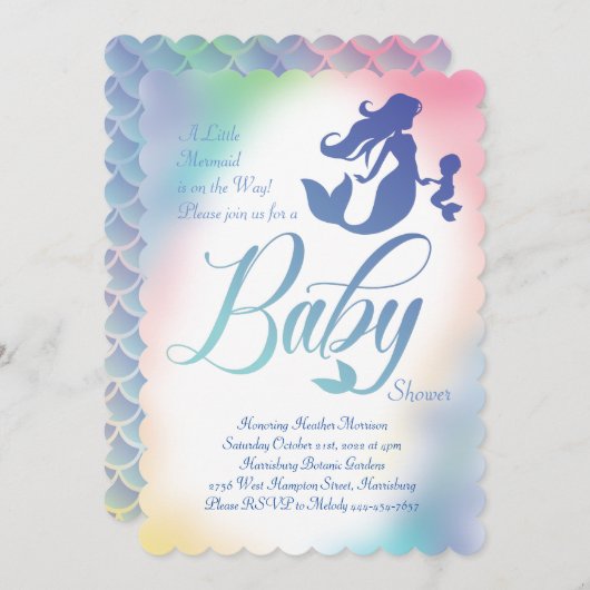 Meerjungfrau-Babydusche Einladung (Vorne/Hinten)